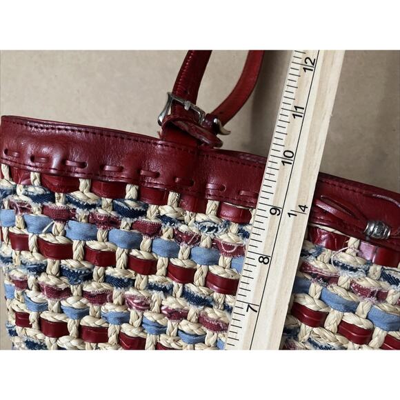 BRIGHTON Woven Red Leather Trim Tote Bag Heart Charm Paisley America RWB USA - Picture 15 of 16
